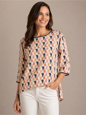 Maeve Anthropologie Geometric Print Tunic Blouse Size Small High Low Hem